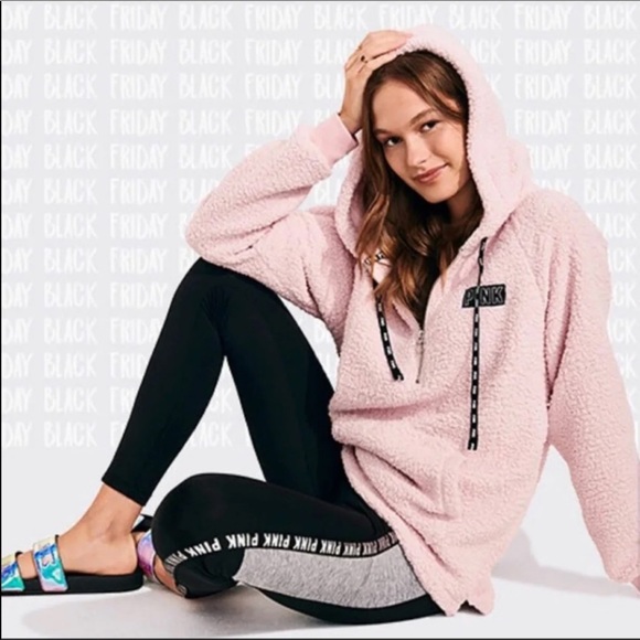 VS PINK SHERPA HOODIE FLEECE LINED LEGGINGS SLIDES - Picture 2 of 6